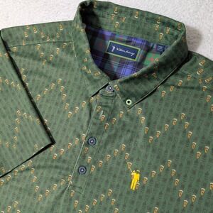 William Murray Polo Mens L Green All Over Beer Glass Print Stretch Short Sleeve